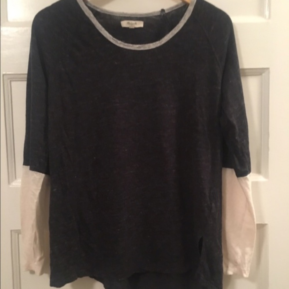 Madewell long sleeve casual t shirt gray and cream